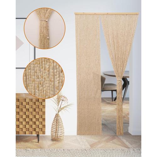90 Strands Beaded Curtain for Doorways -35.5x79- Handmade Natural Beaded Curtains，Boho Doorway Wood and Bamboo Bead Curtain-As Insect Screen/Room Divider-Beige