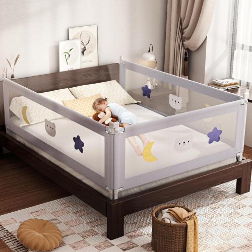 omzer 3-Piece Bed Rails for Queen Bed - Height Adjustable Bed Rail for Toddlers with Double Child Lock, Bed Rail for Baby Kids with Pattern, Infants Toddler Bed Gate for Queen Size Bed, 78.7x78.7x59”