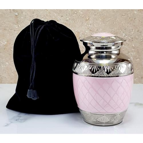 eSplanade Metal Cremation Urn Memorial Jar Pot Container | Medium Size Urn for Funeral Ashes Burial | Engraved Metal Urn | Pink - 6 Inches