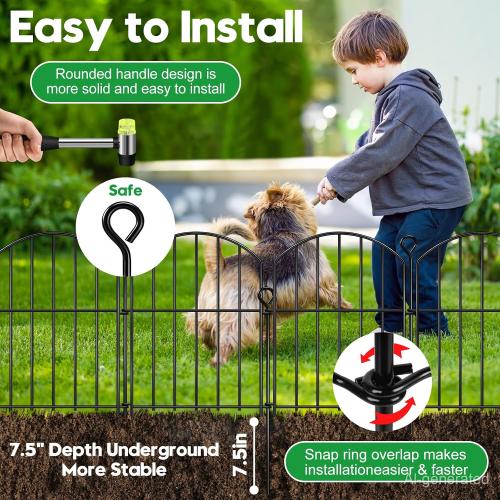 Decorative Garden Fence 17in (H) x10ft (L),Arched Rustproof Metal No Dig
