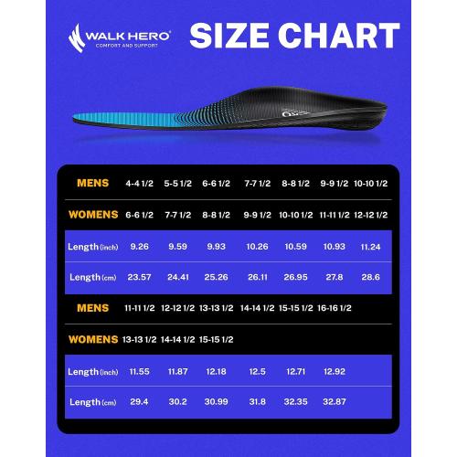 Walkhero Plantar Fasciitis Pain Relief Insoles High Arch Support Orthotic Shoes Inserts, Relieve Flat Feet and Foot Fatigue (Mens 6-6 1/2 | Womens 8-8 1/2, Blue)