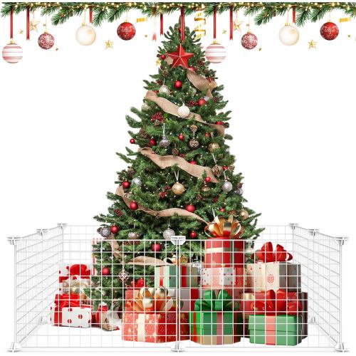 8 Pieces Christmas Tree Fences, 50 * 75Cm/19 * 29Inch Mini Metal Christmas Fence Panels for Protecting The Tree from Pets and Puppy Dogs, White