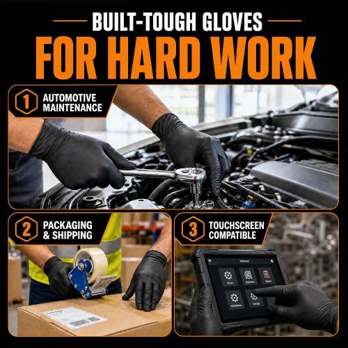 HEAVY DUTY 7 Mil Nitrile Black Gloves Disposable Latex Free Rubber Latex Cleaning Mechanic Food Prep Gloves 1000PCs