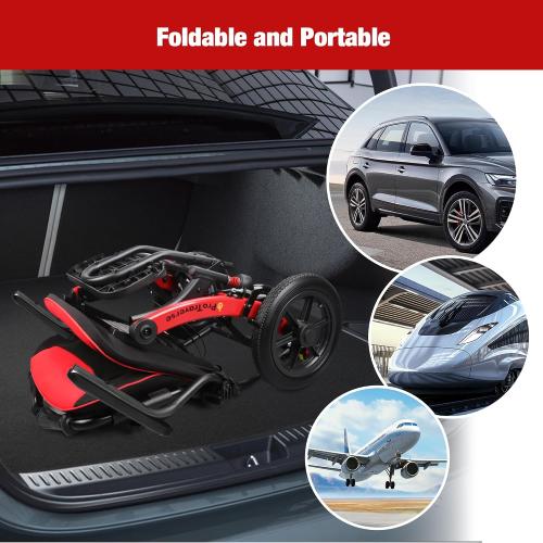 Wheelchairs for Adults,Transport Wheelchair Lightweight Foldable with Removable Cushion,Ergonomic Transfer Chair with 11-inch Rear Wheels for All Terrains,Travel Wheelchair,Red