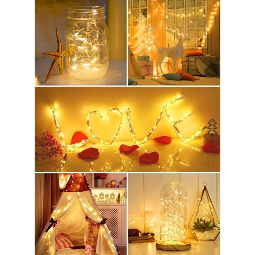 Minetom 6 Pack Fairy Lights Battery Operated String Lights - 7ft 20 LED Waterproof Silver Wire Firefly Lights Waterproof for DIY Crafts Wedding Décor Table Centerpieces Mason Jars Party
