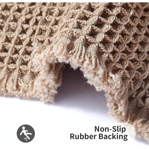Hughapy Waffle Bath Mats, Boho Bathroom Rugs, Upgraded Waffle Design Super Absorbent, with Fringe and Back Rubber Non-Slip Carpet, Ultra Soft Machine-Washable Bathroom Mat (Brown, 18 x 30)