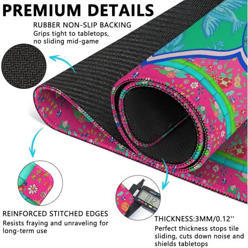 Mahjong Mat with Carrying Bag and 3 Dice, 31.5 X 31.5 Noise Reduction Mahjong Table Cover, Non Slip Gaming Mat for Board Tile Games Poker Card Dominoes, Mahjong Gifts for Women Mahjong Accessories