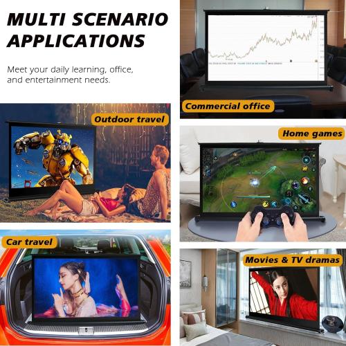 Tecdigbo 50 Inch Projector Screen Pull Down, 16:9 Projector Screen Retractable Tabletop Screen Tripod Stand for Home Theater Meeting Room, School Indoor Outdoor Ceiling Wall Mount Upgrade