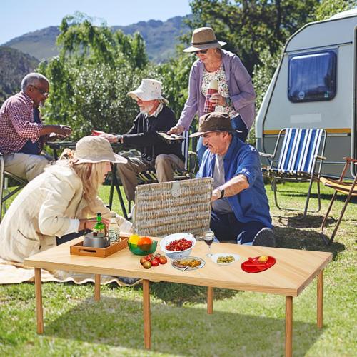 60x30 Boho Wooden Picnic Table, Portable Outdoor Low Picnic Table with Adjustable Legs 13 & 16 for Floor Seating, Beach, Camping, BBQ, Backyard, 60x30in Seating for 8 People