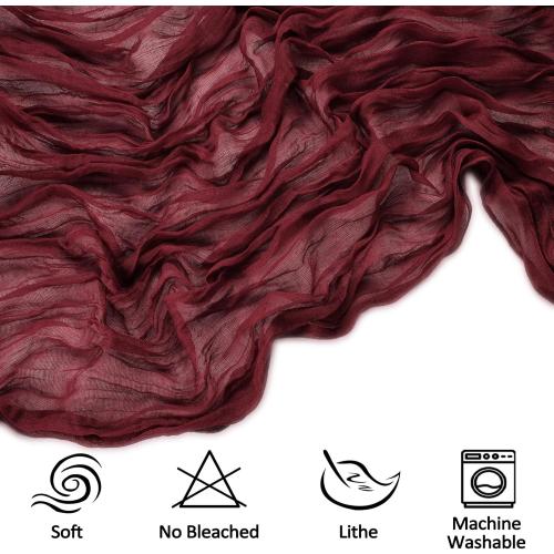 6 Pack 10FT Burgundy Christmas Cheesecloth Table Runner Table Runner 35x120 Inch Gauze Rustic Boho Cheese Cloth for Thanksgiving Wedding Decor Birthday Party Baby Shower Centerpiece Decoration