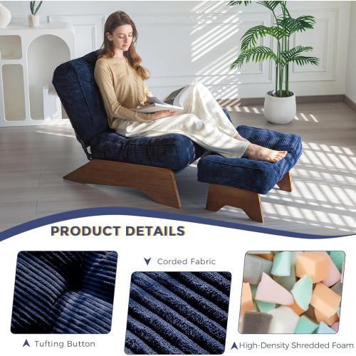 MAXYOYO Accent Chair with Ottoman Adjustable Backrest, Tufted Living Room Chair Upholstered Lounge Chair with Footrest Set, Modern Chair Cozy Reclining Chair for Reading Room, Navy