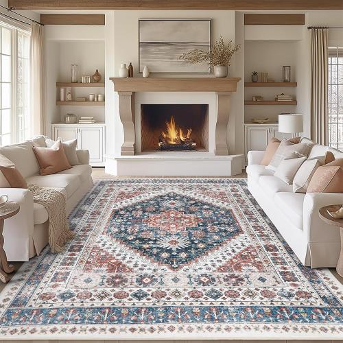 Size  9x12 Color Grey  Area Rugs,Stain Resistant Washable Rug,Ultra-Thin Rugs for Living Room,Bedroom,Non-Slip Backing Home Decor Large Area Rug (Navy Blue/Red,9'x12')