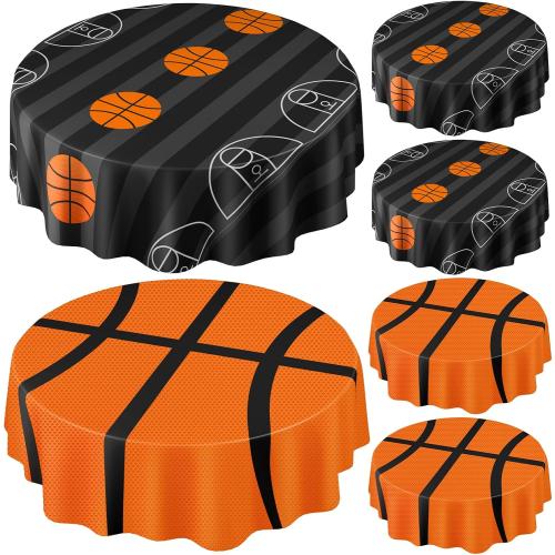 Funnymoom 6 Pack Round Basketball Tablecloth 84 Inch Plastic Basketball Party Decorations Disposable Table Cloth Washable Disposable Circle Table Cover for Birthday Party Supplies Decoration