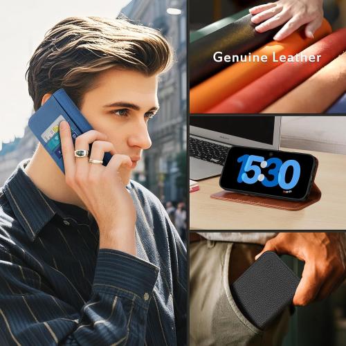 SHIELDON Genuine Leather Wallet Case for iPhone 17 Pro 6.3 2025 | Flip Cover | Magnetic Closure | RFID Blocking Credit Card Holder | Kickstand | Shockproof Phone Cover | Retro Brown