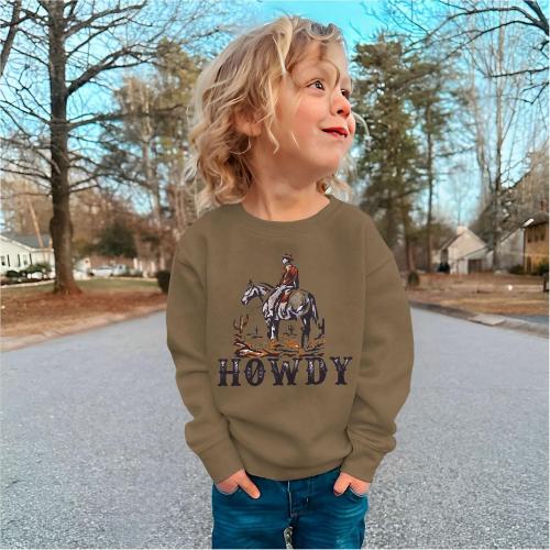 Brown Size 120 Toddler Boy Howdy Sweatshirt Cowboy Western Graphic Long Sleeve T-Shirt Kids Vintage Rodeo Lightweight Pullover Tops