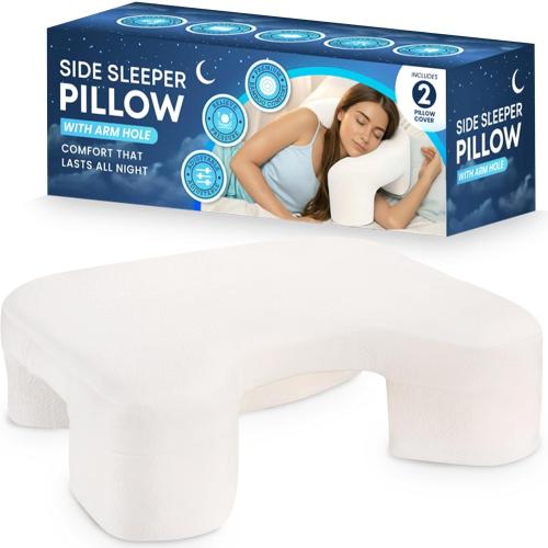 Adjustable Side Sleeper Pillow with Arm Hole – Cooling Memory Foam Shoulder Pillow for Neck, Cervical & Shoulder Pain Relief – Ergonomic Support Pillow for Spinal Alignment & Deep Sleep