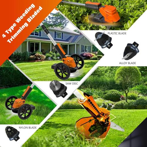 Electric Weed Wacker Eater Cordless Battery Powered, Weed Trimmer 21V Lightweight No-String with 2 Battery Operated & Wheels, 3 in 1 Stringless Grass Trimmer/Edger/Brush Cutter for Garden Yard Lawn‼️items missing‼️