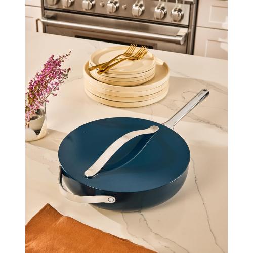 Caraway Nonstick Ceramic Sauté Pan with Lid (4.5 qt, 12) - Non Toxic, PTFE & PFOA Free - Oven Safe & Compatible with All Stovetops (Gas, Electric & Induction) - Cream