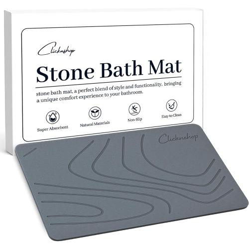 Stone Bath Mat – Diatomaceous Earth Bath Mat, Non-Slip Shower Mat, Super Absorbent & Easy to Clean, Quick Drying Bathroom Floor Mat (23.5” x 15.5”, Grey)