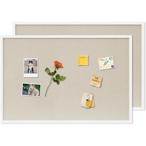 Cork Board with Linen White 2Pack,Bulletin Board 36x24 Hanging Corkboards for Office Home School Message Board or Vision Board Decoration.
