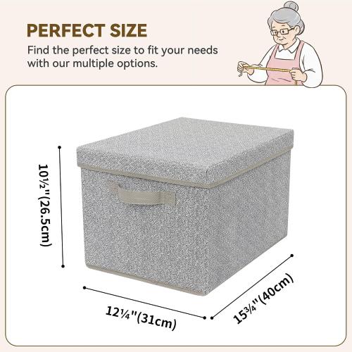 GRANNY SAYS Fabric Boxes with Lids, Storage Bins with Handles, Shelf Bins for Organizing, Extra Large Storage Boxes for Linens Clothes, Decorative Storage Containers, Gray, 3-Pack