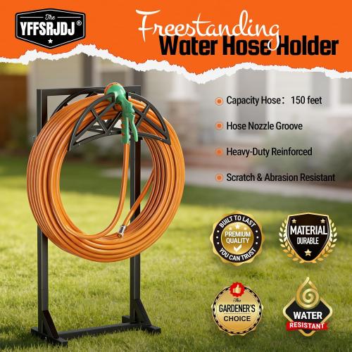 Garden Hose Reel, Heavy Duty Water Hose Holder for Outside | Freestanding Metal Hose Stand Holds Up to 150 FT, Outdoor Hose Storage Rack and Organizer for Garden, Yard and Patio