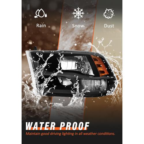 Fit 2010-2018 Dodge Ram 2500/3500 Headlamp Amber(Quad And Dual Style) for 09-18 Ram 1500 Black Housing Headlight Assembly with Reflector Replacement Left Right(Not included Bulbs)