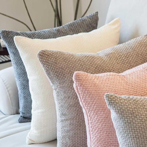 WACOMECO Decorative Textured Throw Pillow Covers,Pack of 2 Chenille Cushion Covers Accent Pillowcase for Couch Living Room Sofa Bed Home Decor, 18 x 18 in, Pink
