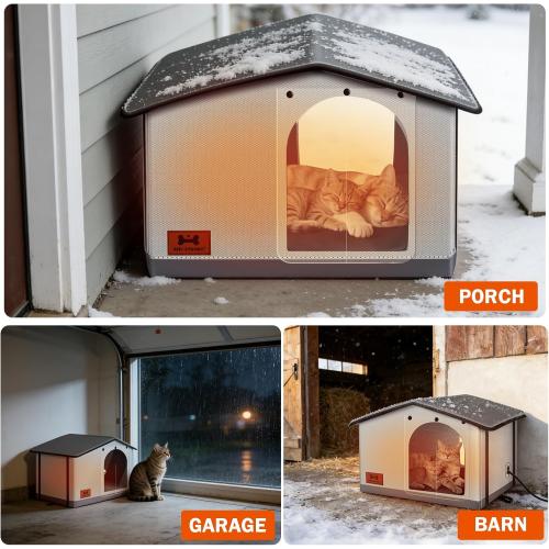 Insulated Heated Cat House Indoor/Outdoor, Weatherproof Cat House with Heated Pad for Winter, Outside Shelter for Feral Cats and Small Dogs (20x17x16)