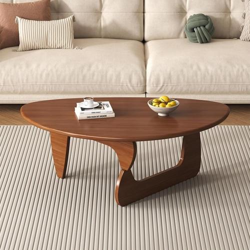 Wood Coffee Table, Mid Century Modern Triangle Coffee Table for Living Room, Rustic Solid Wood Legs and Tabletop, Farmhouse Walnut Accent Center Table for Small Spaces
