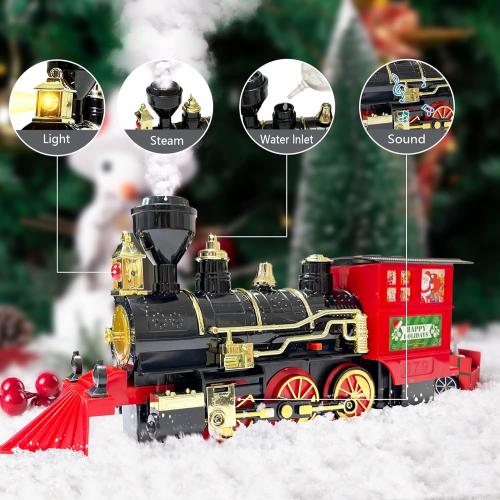 OCHIDO Train Set - Christmas Train Sets for Under The Tree, Electric Train Toy Gift for Boys Girls, with Railway Kits,Cargo Cars & Tracks,Light,Smokes & Sound,for 3 4 5 6 7 8  Year Old Kids