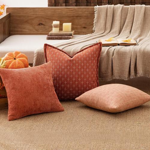MIULEE Pack of 2 Decorative Burlap Linen Fall Autumn Throw Pillow Covers Modern Farmhouse Pillowcase Rustic Woven Textured Cushion Cover for Sofa Couch Bed 20x20 Inch Salmon