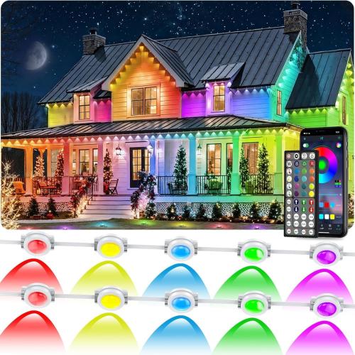 300FT/90M Permanent Outdoor RGB Lights, IP67 Waterproof Smart Eave Lighting, with App/Remote Control Eaves Light, DIY LED Scenes Modes for House Roof Decor,Party