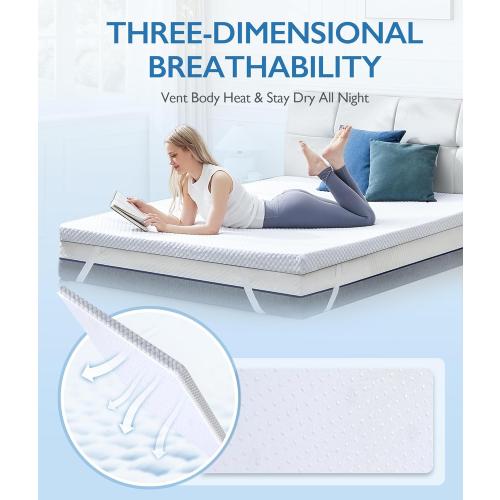 SINWEEK 2 Inch Twin Cooling Memory Foam Mattress Topper for Pressure Relief, Bed Mattress Pad with Cooling Soft Cover and Corner Straps, CertiPUR-US Certified