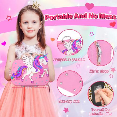 Kids Nail Polish Set for Girls Toys, Washable Quick-Dry Toddler Nail Art Kit with Air Cooling Dryer and Cosmetic Case, Christmas or Birthday Gifts for Girls Ages 3 4 5 6 7 9 10 11 12-Pink