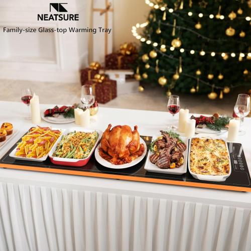 Food Warming Tray for Parties Buffet, 40x14 Extra Large Long Glass Top Electric Warmer Mat with 9 Temp Settings and Timer, Buffet Servers and Warmers, Food Heater Hot Plate for Catering Gathering