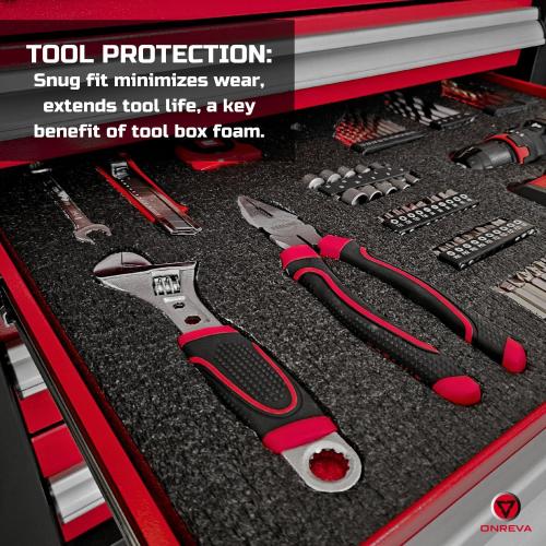 ONREVA Tool Box Foam 22x18x1 inch 4Pack, Foam Inserts for Cases, Polyethylene Storage Sheets for Toolbox Hard Case, Tool Shadow Insert, Kaizen Organizer Sheet, Black with Red