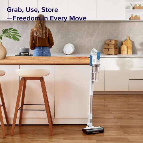 LEVOIT Cordless Stick Vacuum, Anti-Tangle, LED Headlights, Removable Battery, Self-Standing, Strong Suction, for Pet Hair, Hard Floor, Carpet, LVAC-200 White&Blue