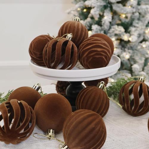 6inch Big Velvet Christmas Ornaments for Xmas Trees, 2 pcs Flocked Christmas Balls Sets for Holiday Decor