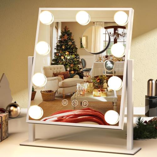 ZL ZELing Vanity Mirror with Lights,Makeup Mirror with Lights,10X Magnification,Light up Mirrors with Smart Touch 3 Colors Dimmable,Mirror with Lights with 360° Rotation