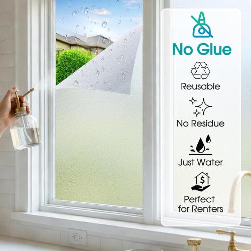 Coavas Window Privacy Film Frosted Glass Static Clings, Decorative Bathroom Door Window Covers Day and Night, Heat UV Blocking Anti-Glare Frosting Stickers for Christmas, 11.8 x 78.7 Inch, Pure
