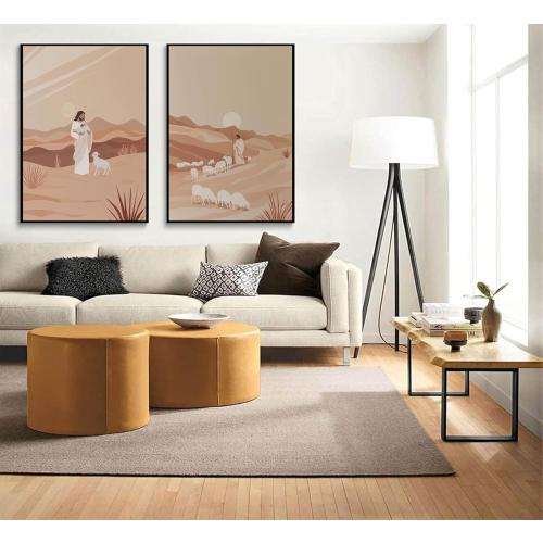 2Pcs Jesus And The Lamb Wall Art Shepherd Canvas Wall Decor Leads Lost Lamb Painting Picture Jesus Leaves The 99 Poster Print or Church Prayer Room Bedroom Home Decoration Unframed