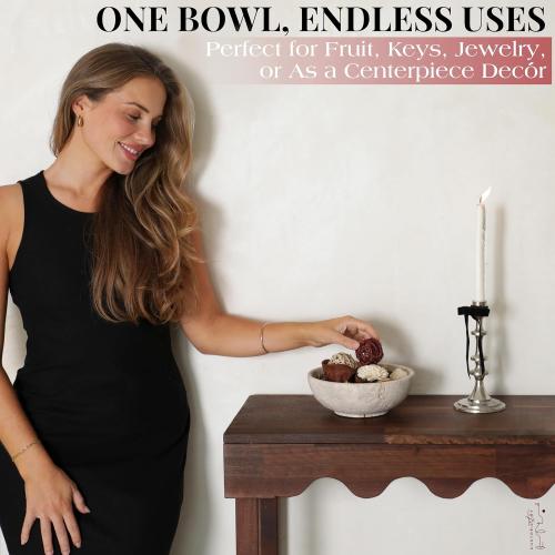 Gusto Nostro 8 Decorative Travertine Bowl for Coffee Table - Elegant Centerpiece, Aesthetic Fruit Bowl for Kitchen Counter - Heavy Stone Entryway Catch all, Jewelry, Potpourri - Travertine Decor