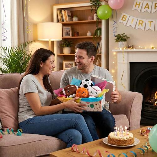 4 Pcs Plush Sports Toy Set - 4in Pocket Sized Stuffed Basketball, Football, Soccer, Baseball, Mini Fluffy Sport Balls for Room Decor, Birthday Gift & Sports Party Favors