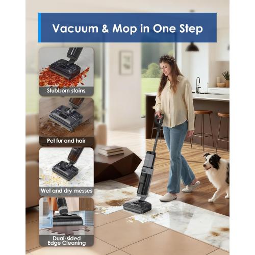Tineco Floor ONE i5 Stretch Wet Dry Vacuum Cleaner, Vacuum & Mop in One Step, 20kpa Powerful Suction, 180° Lay-Flat Design, Anti-Tangle Design, Dual-Sided Edge Cleaning, Up to 30* Minutes Runtime