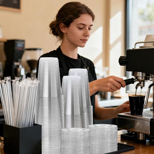 100 Pack 16 oz Clear Plastic Cups with Lids and Straws, [Leak-Proof & Crack-Resistant] Disposable Iced Coffee Cups for Smoothies, Bubble Tea, Juice and Cold Drinks, BPA Free
