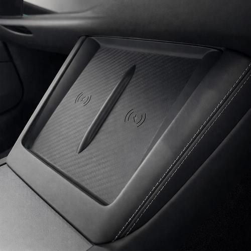 Charging Pad Cover for Tesla Model Y Juniper (2025/2026) & Model 3 Highland (2024/25/26) - Ultra Thin Silicone Mat Protector, Unobstructed Wireless Charging - Black