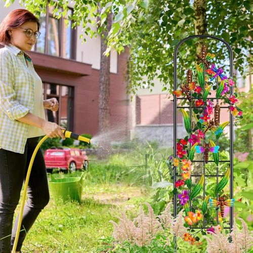 2 Pack Garden Trellis for Climbing Plants Outdoor, Metal Arched Fence Trellis Plant Climbing Support Decorative, Plant Trellis Indoor for Vines Flowers Vegetables Wall Brackets, 60 x 11