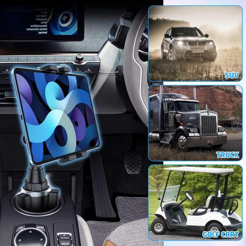 WixGear Tablet Holder for Car - Universal iPad Holder for Car with Adjustable Height, Cup Holder Mount, Large Clamp for 12.9 Devices, Heavy Duty and Sturdy Base