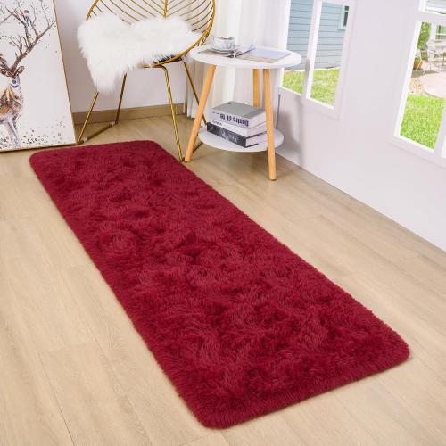 Wine Red Runner Rug 2x6 Fluffy Rug Runner for Bedroom Living Room | Washable, Non Slip, Soft Throw Carpet for College Dorm Plush Rugs for Kids